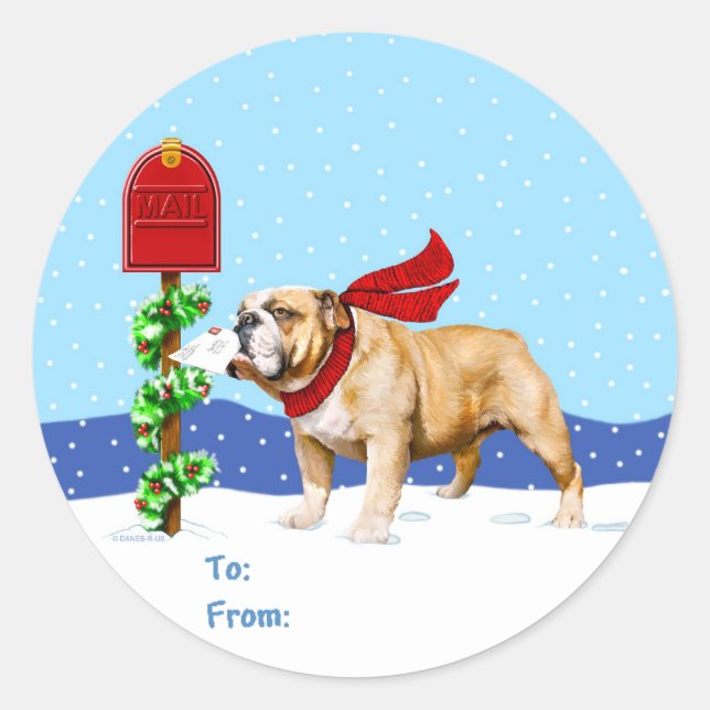 Bulldog Weihnachts-Weihnachtsbriefchen Runder Aufkleber (Vorderseite)