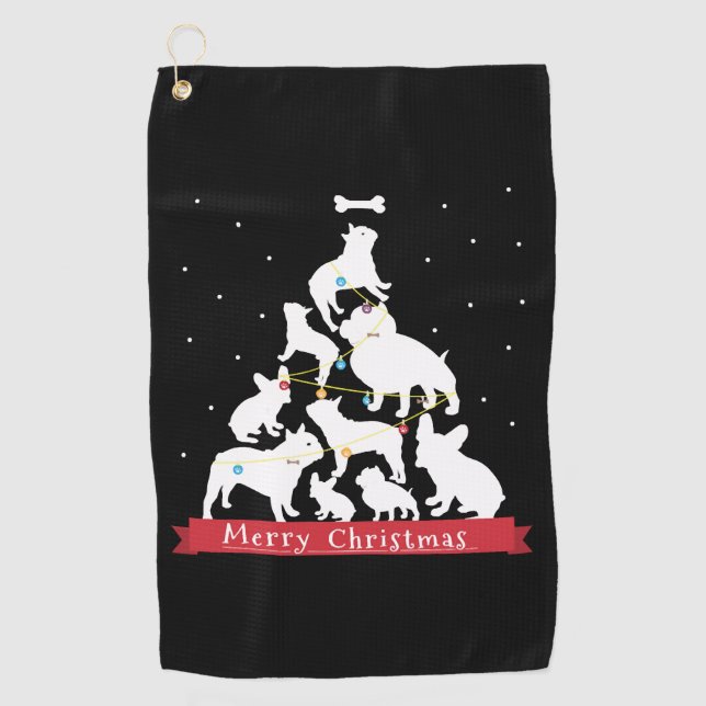 Bulldog Weihnachtsbaum Golfhandtuch (Vorderseite)