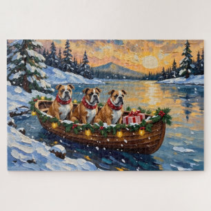 Bulldog-Weihnachtsboot-Feiertag