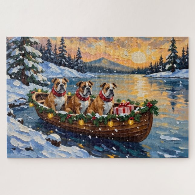 Bulldog-Weihnachtsboot-Feiertag (Horizontal)