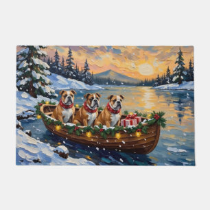 Bulldog-Weihnachtsboot-Feiertag Fußmatte