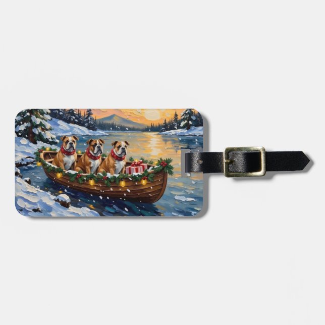 Bulldog-Weihnachtsboot-Feiertag Gepäckanhänger (Vorderseite horizontal)