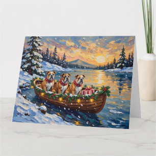 Bulldog-Weihnachtsboot-Feiertag Karte