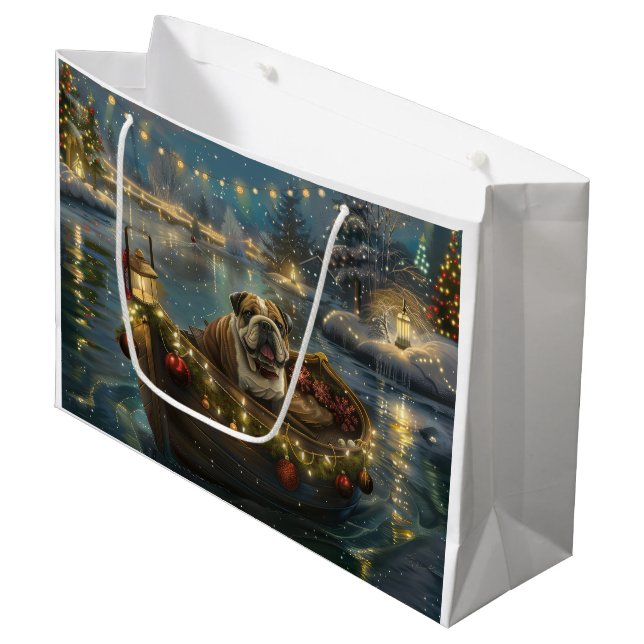 Bulldog Weihnachtsfest Große Geschenktüte (Vorderseite Schrägansicht)