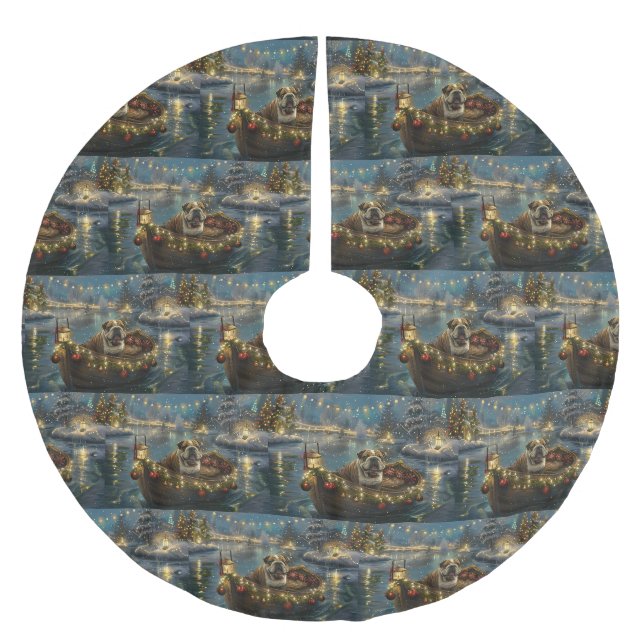 Bulldog Weihnachtsfest Polyester Weihnachtsbaumdecke (Vorderseite)