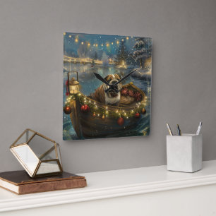 Bulldog Weihnachtsfest Quadratische Wanduhr