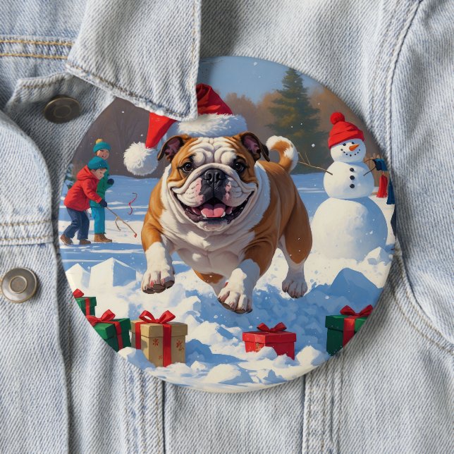 Bulldog Weihnachtsfest Schneeszene Button (Beispiel)