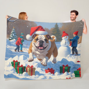 Bulldog-Weihnachtsfest-Schneeszene Fleecedecke