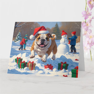 Bulldog Weihnachtsfest Schneeszene Karte