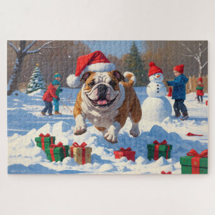 Bulldog Weihnachtsfestliche Schneelandschaft