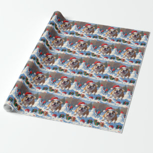 Bulldog-Weihnachtsfestliche Schneelandschaft Geschenkpapier