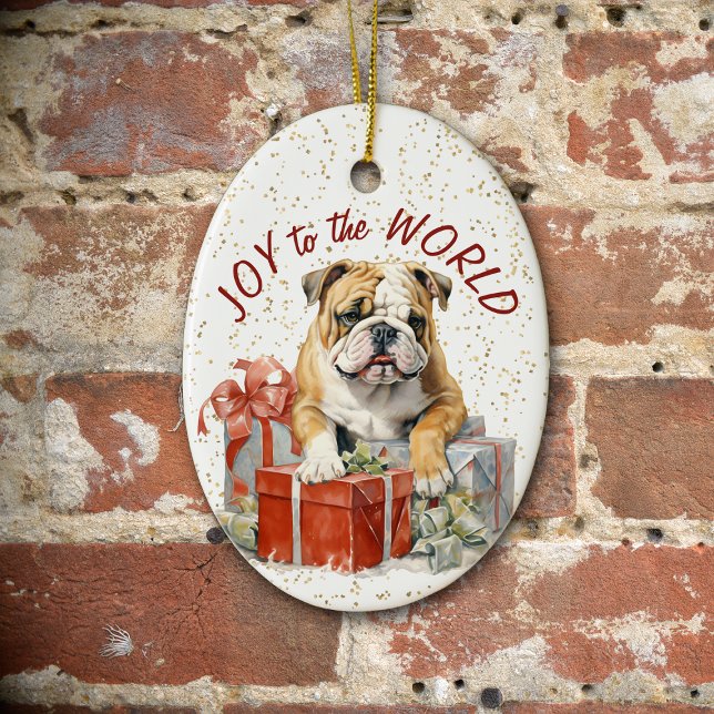 Bulldog Weihnachtsgeschenke Freude für die Welt Keramik Ornament (Von Creator hochgeladen)