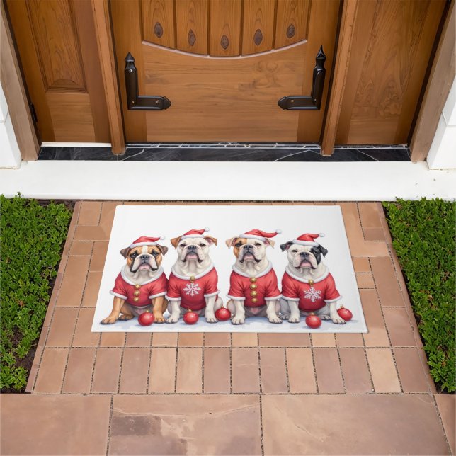 Bulldog-Weihnachtskleid mit Santa-Hut Fußmatte (Außenbereich)