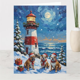 Bulldog-Weihnachtsleuchtturm-Feiertag Karte