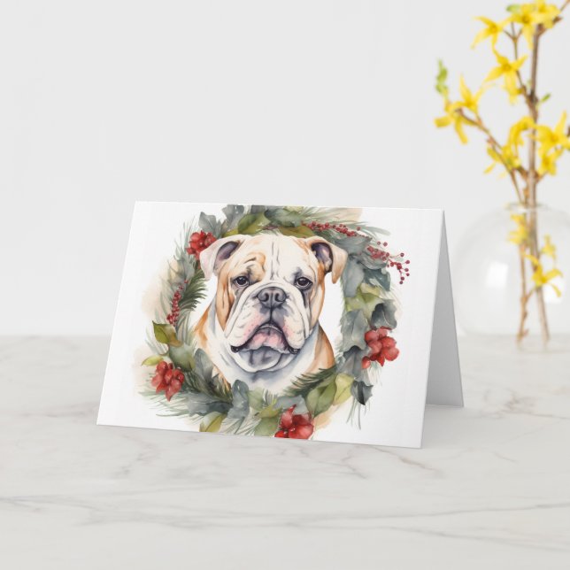 Bulldog Weihnachtsmann Karte (Gelbe Blume)