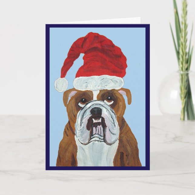 Bulldog Weihnachtsmann Karte (Vorderseite)
