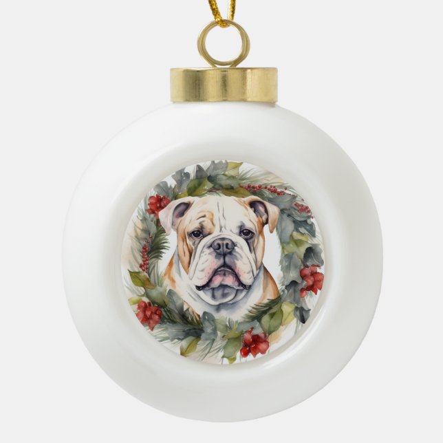 Bulldog Weihnachtsmann Keramik Kugel-Ornament (Vorderseite)