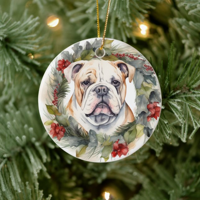 Bulldog Weihnachtsmann Keramik Ornament (Baum)