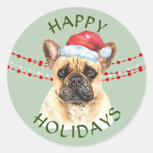 Bulldog Weihnachtsmannmütze Frohe Ferien Runder Aufkleber