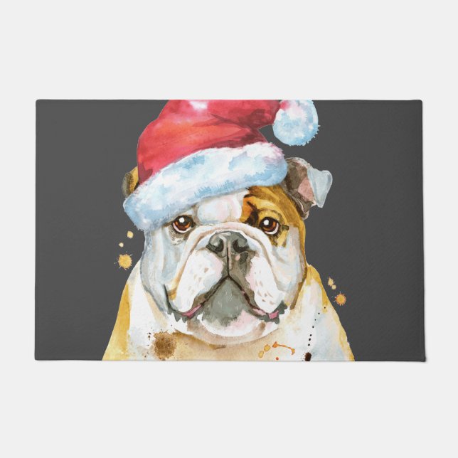 Bulldog-Weihnachtsmannmütze Fußmatte (Vorderseite)
