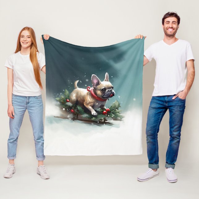 Bulldog Weihnachtsschnee im Winter Fleecedecke (Beispiel)