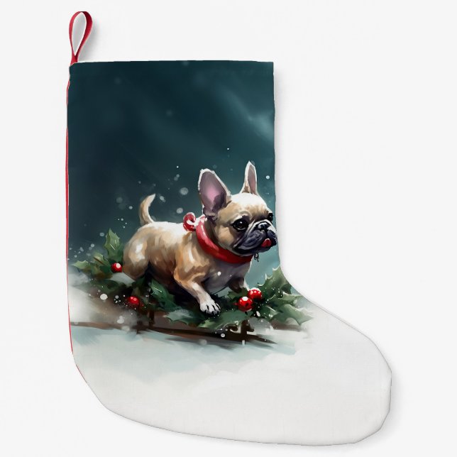 Bulldog Weihnachtsschnee im Winter Kleiner Weihnachtsstrumpf (Vorderseite)