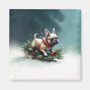 Bulldog Weihnachtsschnee im Winter Magnet