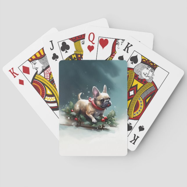 Bulldog Weihnachtsschnee im Winter Spielkarten (Rückseite)