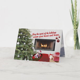 Bulldog Weihnachtswärme Feuerplatz Grußkarte Feiertagskarte