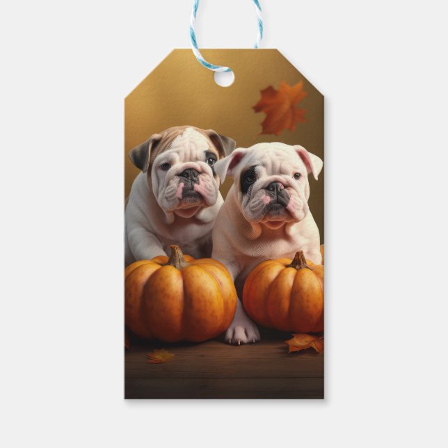 Bulldog Welpe Autumn Delight Pumpen Geschenkanhänger (Vorderseite)