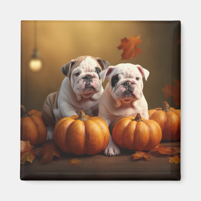 Bulldog Welpe Autumn Delight Pumpen Magnet (Vorne)