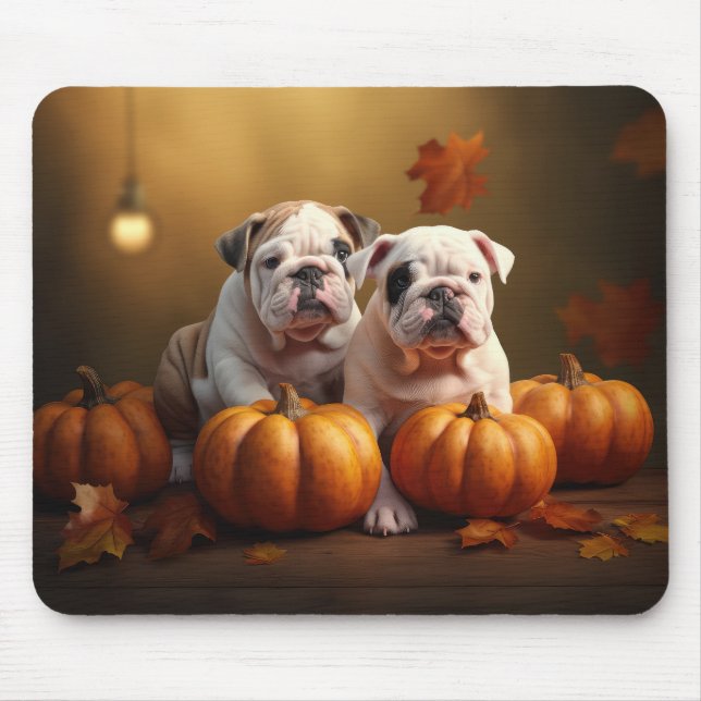 Bulldog Welpe Autumn Delight Pumpen Mousepad (Vorne)