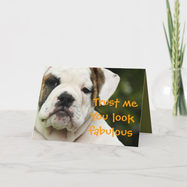 Bulldog-Welpe, die sich lustig altert, Geburtkarte Karte (Vorderseite)