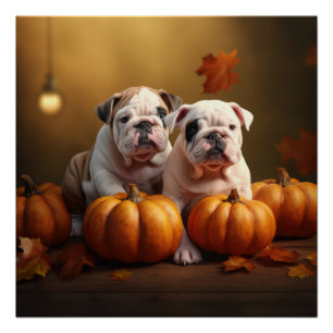 Bulldog Welpe Herbstfreude Kürbis Poster