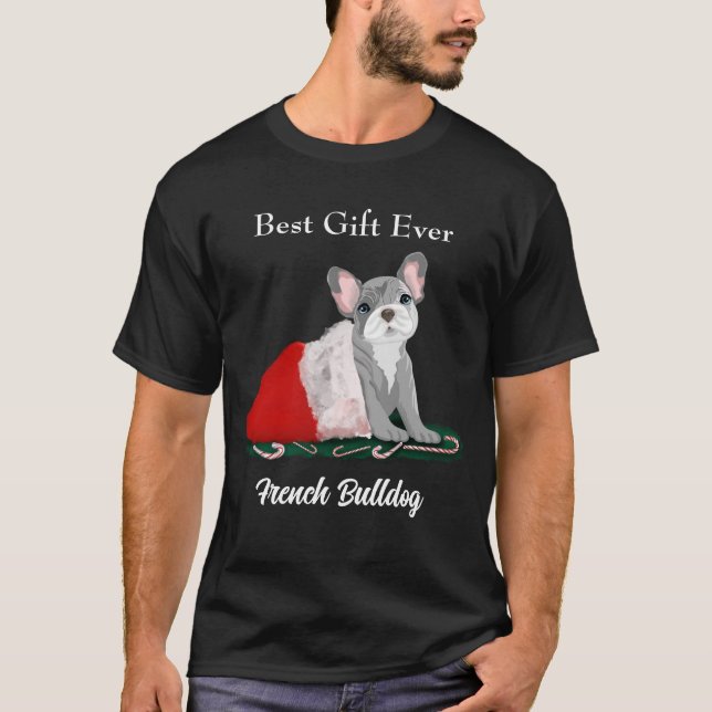 Bulldog-Welpe in Frankreich - Weihnachtsmannmütze T-Shirt (Vorderseite)
