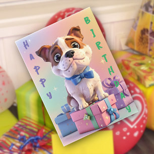 Bulldog-Welpe Pastellfarben und Geschenke Geburtst Karte