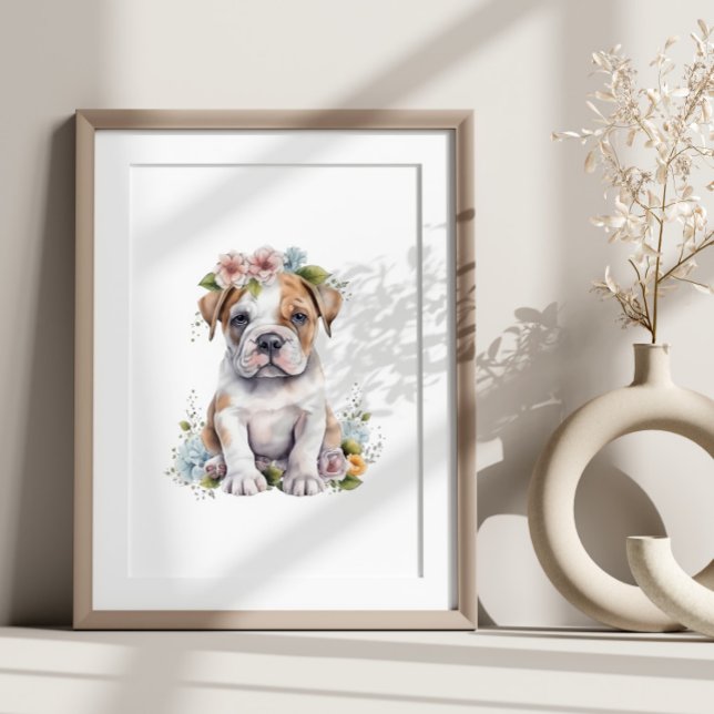 Bulldog Welpe Pet Wasserfarbe Blume Poster (Von Creator hochgeladen)