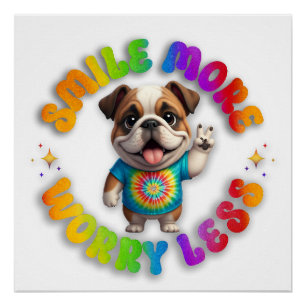 Bulldog Welpe Positive Gefärbte Krawatte Hippie Sp Poster