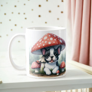 Bulldog Welpe unter dem Pilz Umbrett Kaffeetasse