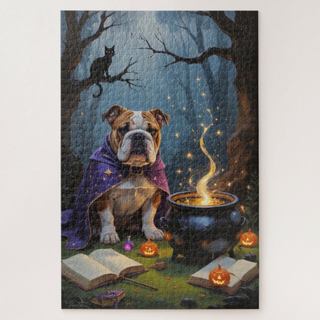 Bulldog Whimsical Halloween Malerei (Vertikal)