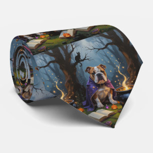 Bulldog Whimsical Halloween Malerei Krawatte