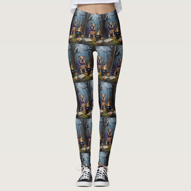 Bulldog Whimsical Halloween Malerei Leggings (Vorderseite)