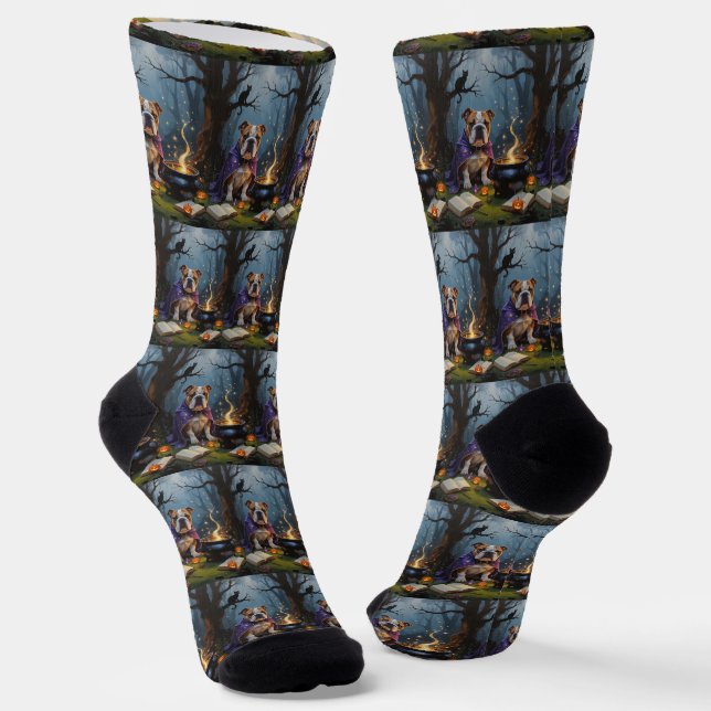 Bulldog Whimsical Halloween Malerei Socken (Gewinkelt)