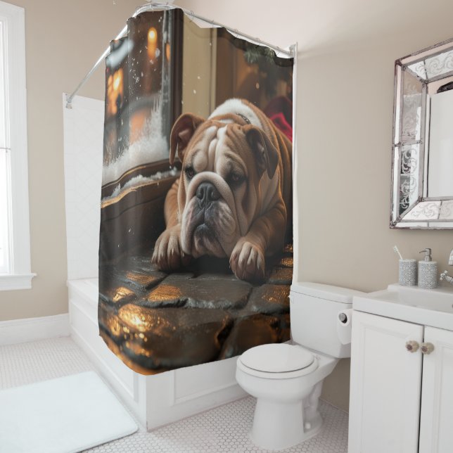 Bulldog with Christmas Lights Holiday Duschvorhang (Beispiel)