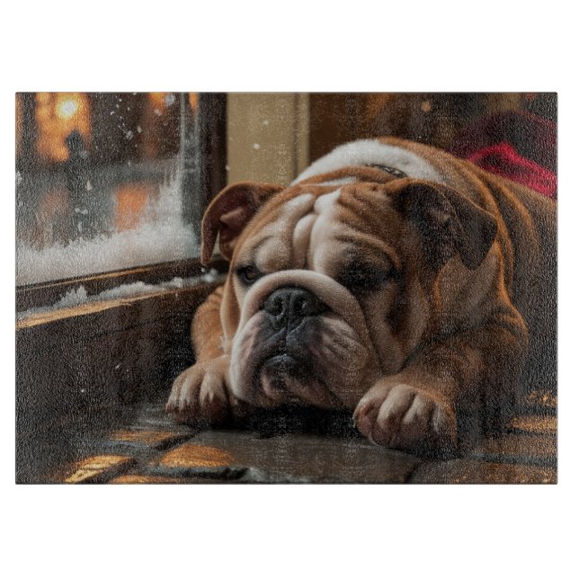 Bulldog with Christmas Lights Holiday Schneidebrett (Vorderseite)