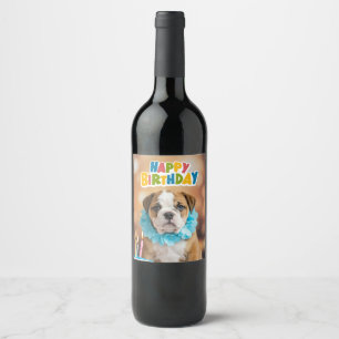 Bulldog zum Geburtstag Weinetikett