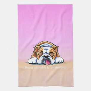Bulldogge, die entzückende rosa Weg-Leine Art™ ist Küchentuch