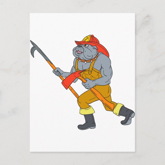 Bulldogge Feuerwehrpole - Zeichn Postkarte (Vorderseite)