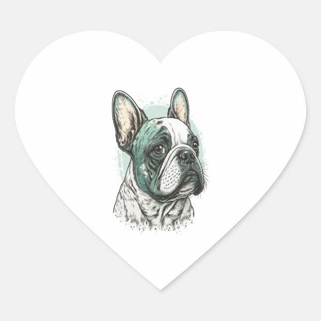 Bulldogge Herz-Aufkleber (Vorderseite)