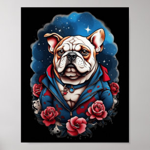 Bulldogge Hund Old School Tattoo Stil Retro Vintag Poster